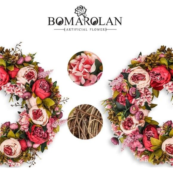 Artificial Peony Flower Wreath 19Inch Vintage Blooming SilkPeonies Spring Summer - Picture 6 of 8